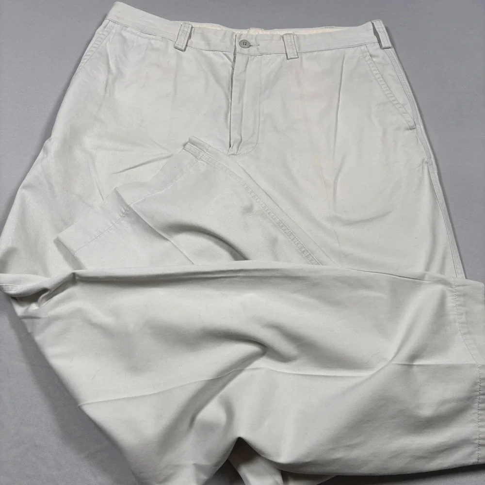 LL Bean Chino Pants Mens 38x34 (fits 37) Stone Khaki Cotton Twill Flat Front